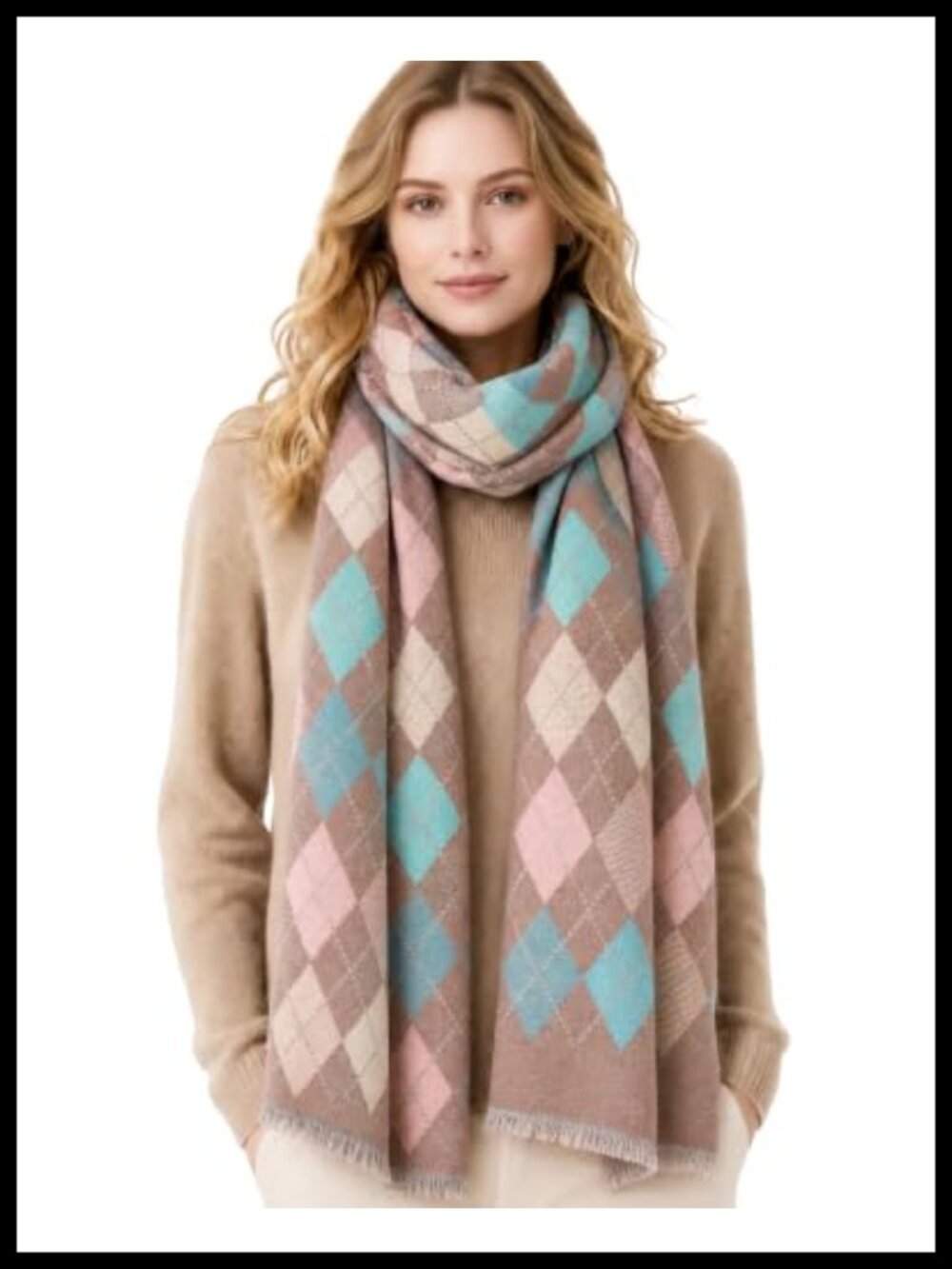 Winter Plaid Scarf Soft Warm Thick Blanket Shawl Wrap Fringe